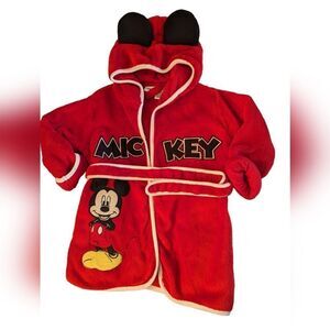 Disney Mickey Mouse kids red velour embroidered robe size 2T‎